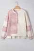 Colorblock Striped Patchwork Henley Pullover Top Exposed-Seam Drop-Shoulder